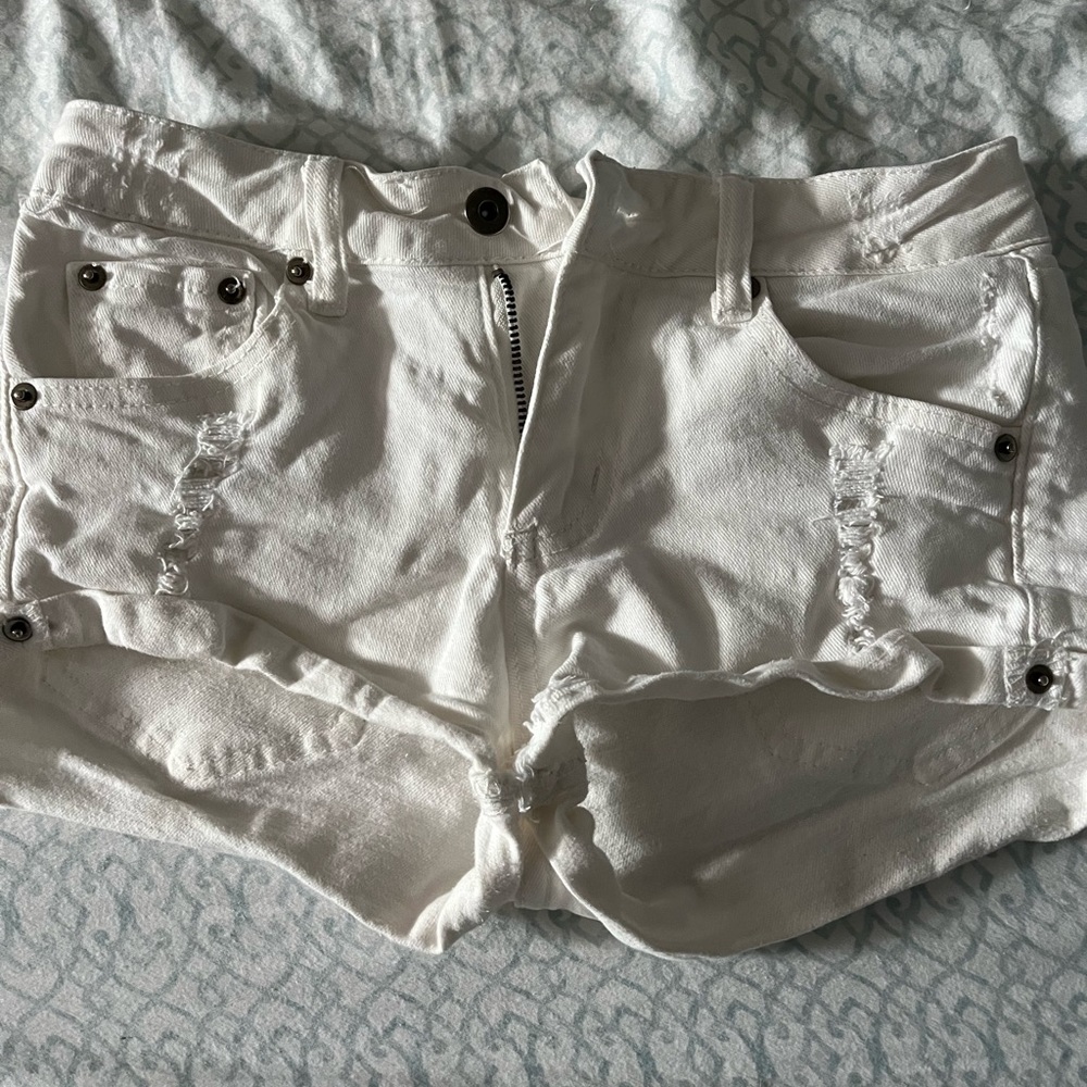White jean shorts.